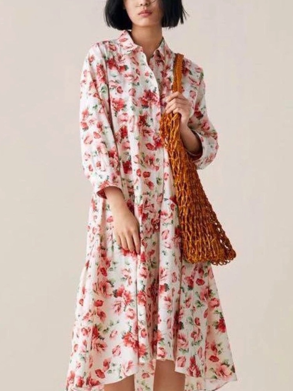 ZARA Floral Button-Front Shirt Dress
